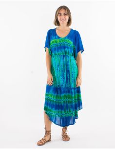 Robe umbrella crêpe de viscose Tie and Dye manches courtes