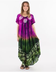 Robe umbrella crêpe de viscose Tie and Dye brodée manches courtes