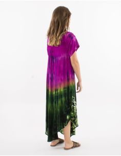 Robe umbrella crêpe de viscose Tie and Dye brodée manches courtes 2