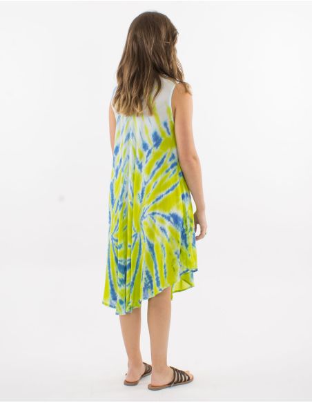 Robe umbrella crêpe de viscose Tie and Dye sans manches