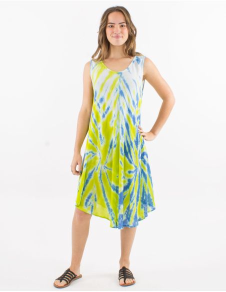 Robe umbrella crêpe de viscose Tie and Dye sans manches