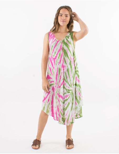 Robe umbrella crêpe de viscose Tie and Dye sans manches