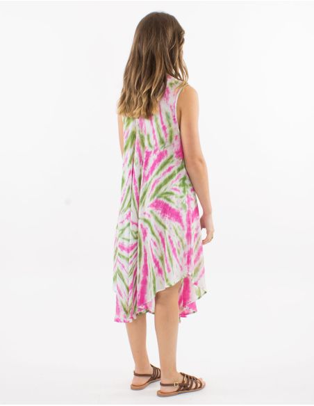 Robe umbrella crêpe de viscose Tie and Dye sans manches