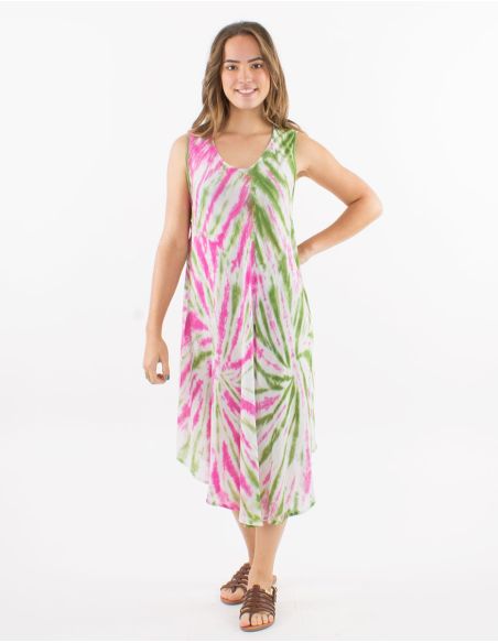 Robe umbrella crêpe de viscose Tie and Dye sans manches