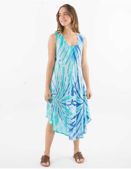 Robe umbrella crêpe de viscose Tie and Dye sans manches