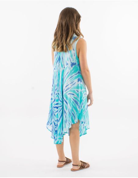 Robe umbrella crêpe de viscose Tie and Dye sans manches
