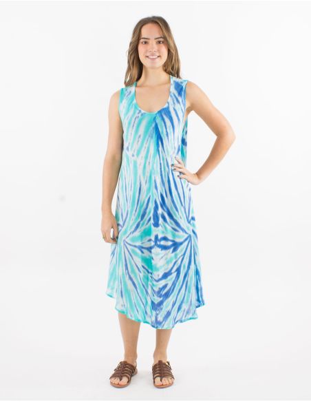 Robe umbrella crêpe de viscose Tie and Dye sans manches