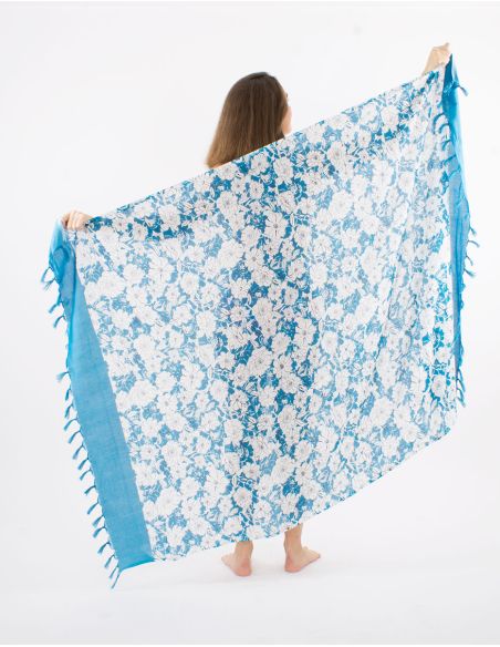 Sarong viscose imprimé Anémone avec franges