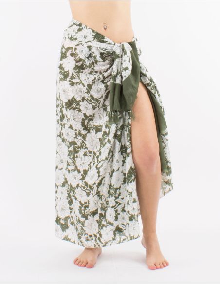 Sarong viscose imprimé Anémone avec franges