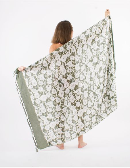 Sarong viscose imprimé Anémone avec franges