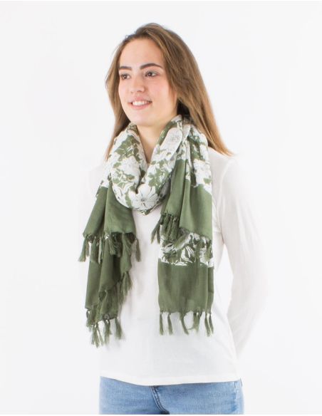 Sarong viscose imprimé Anémone avec franges