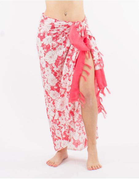 Sarong viscose imprimé Anémone avec franges
