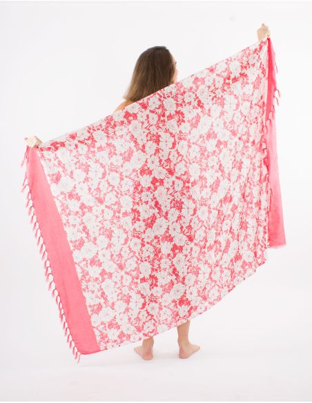 Sarong viscose imprimé Anémone avec franges