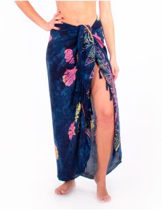 Sarong viscose motif mer avec franges