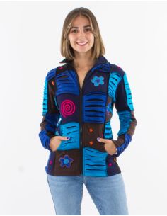 Veste maille coton patchwork col découpé rasoir appliqué