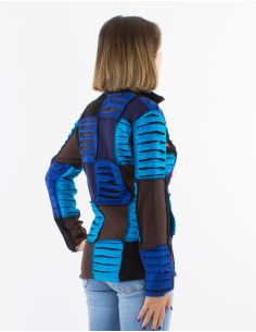 Veste maille coton patchwork col découpé rasoir appliqué 2