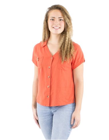 Chemisier 54% Lin 46% Viscose Boutonne Avec Poches Poitrine