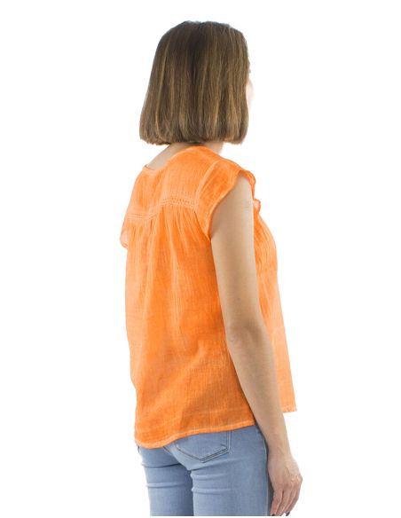 Top Coton Uni Col V Surteint Delave