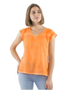 Top Coton Uni Col V Surteint Delave 2