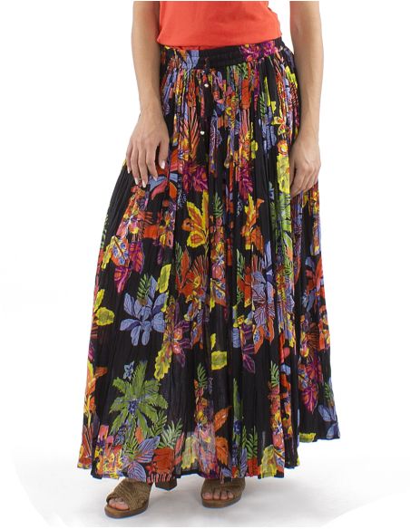 Jupe Coton Froissee Voile Imprime Hawaian