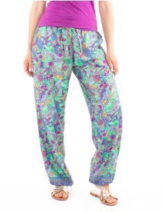 Pantalon Polyester Elastique Cheville Imprime Dore P08