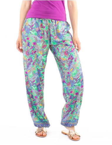 Pantalon Polyester Elastique Cheville Imprime Dore P08