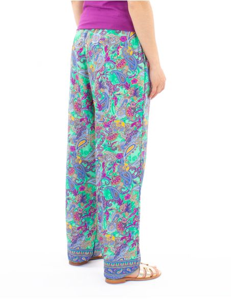 Pantalon Polyester Elastique Cheville Imprime Dore P08