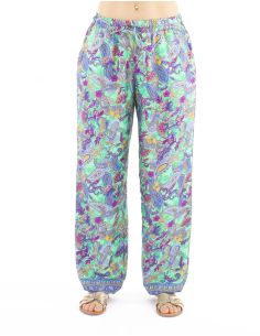 Pantalon Polyester Elastique Cheville Imprime Dore P08 2