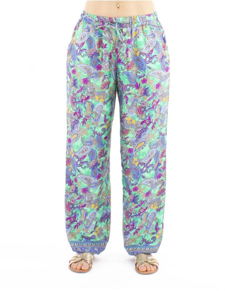 Pantalon Polyester Elastique Cheville Imprime Dore P08