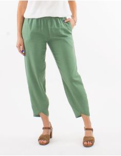 Pantalon 54% Lin 46% Viscose 2 Poches Ceinture Elastique