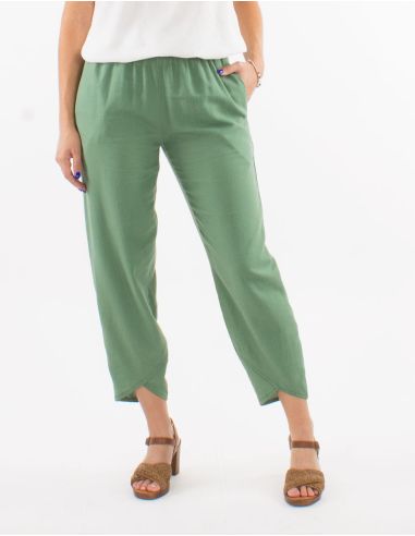 Pantalon 54% Lin 46% Viscose 2 Poches Ceinture Elastique