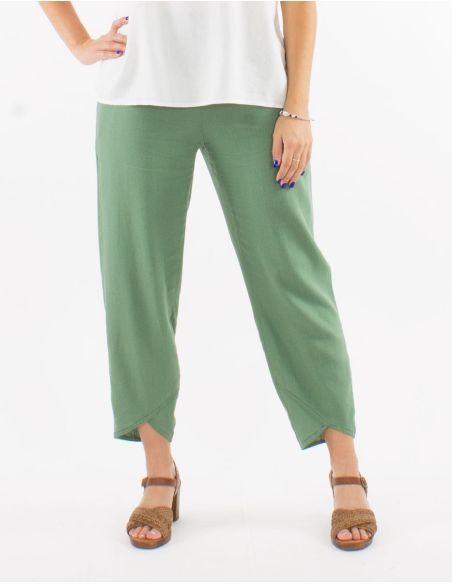 Pantalon 54% Lin 46% Viscose 2 Poches Ceinture Elastique