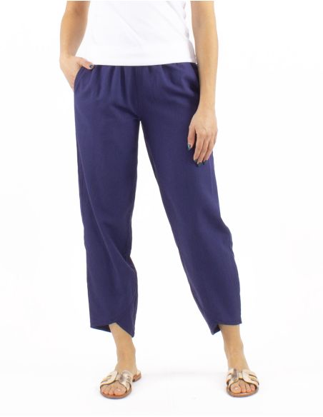 Pantalon 54% Lin 46% Viscose 2 Poches Ceinture Elastique
