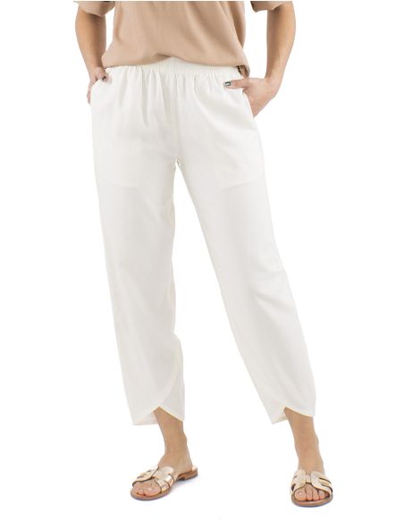 Pantalon 54% Lin 46% Viscose 2 Poches Ceinture Elastique