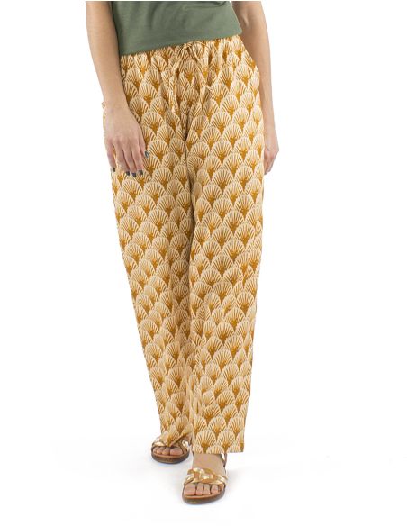Pantalon Coton Droit Imprime Block
