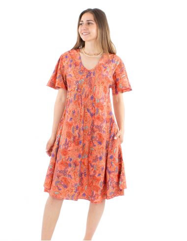 Minirobe Polyester Manches Courtes Imprime Dore P08