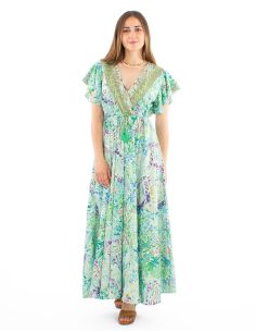 Robe Longue Polyester Cache Cœur Imprime Dore P01