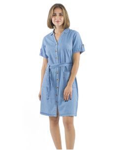 Robe Coton Denim Manches Courtes