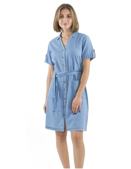 Robe Coton Denim Manches Courtes
