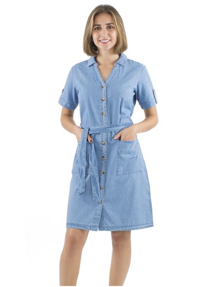 Robe Coton Denim Manches Courtes