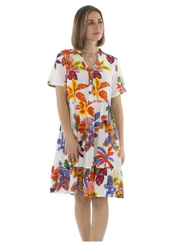 Robe Viscose Manches Courtes Imprime Hawaian