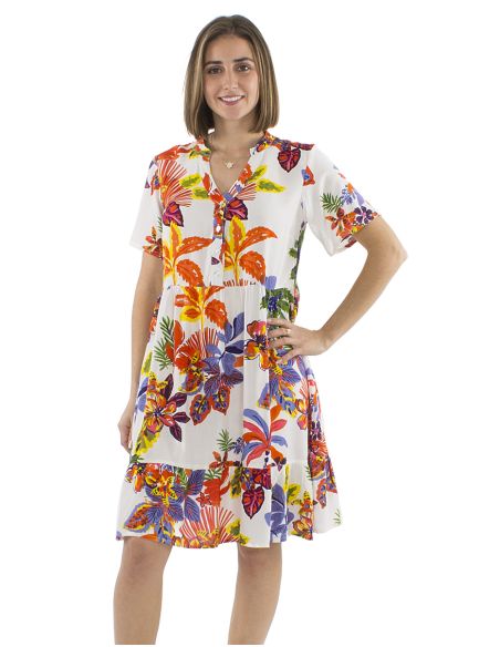 Robe Viscose Manches Courtes Imprime Hawaian