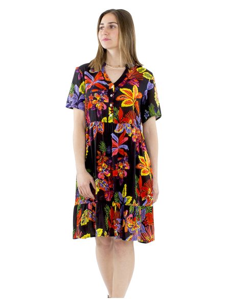 Robe Viscose Manches Courtes Imprime Hawaian