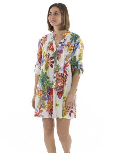Robe Tunique Coton Manches Longues Imprime Hawaian