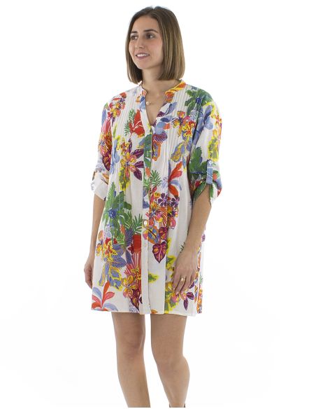 Robe Tunique Coton Manches Longues Imprime Hawaian