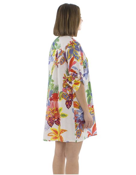 Robe Tunique Coton Manches Longues Imprime Hawaian