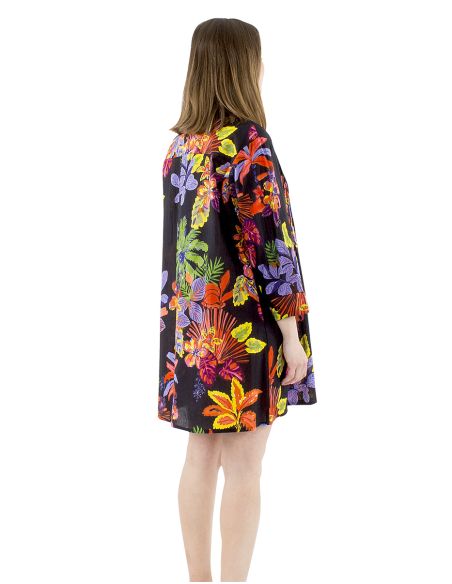 Robe Tunique Coton Manches Longues Imprime Hawaian