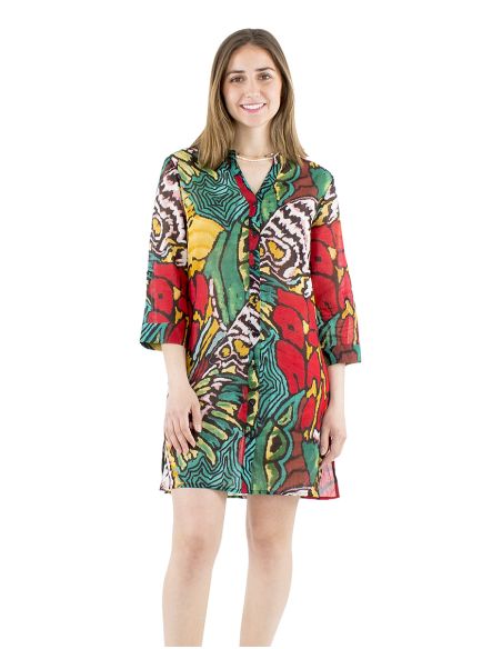 Robe Tunique Voile Coton Imprime Sauvage