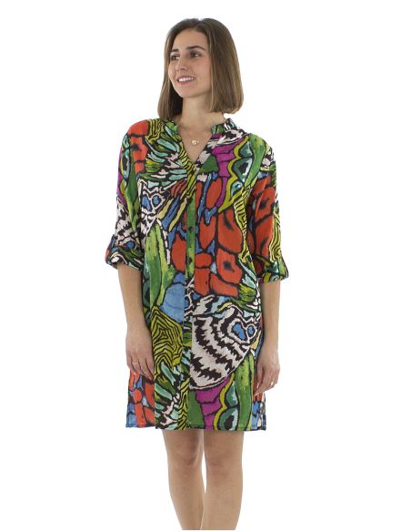 Robe Tunique Voile Coton Imprime Sauvage