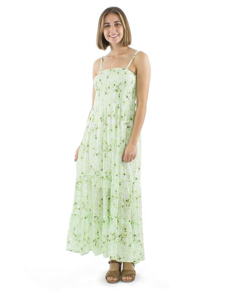 Robe Longue Bretelles Voile Coton Doublee Imprime Bali